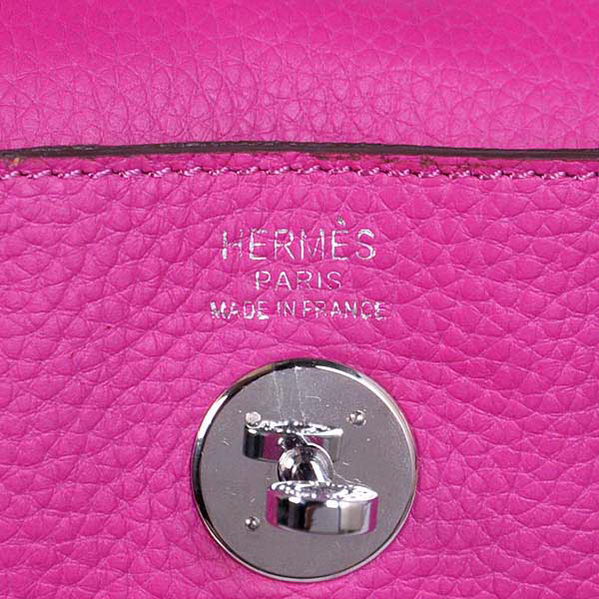 High Quality Replica Hermes Lindy 30CM Havanne Handbags Fuchsia Clemence Leather Silver